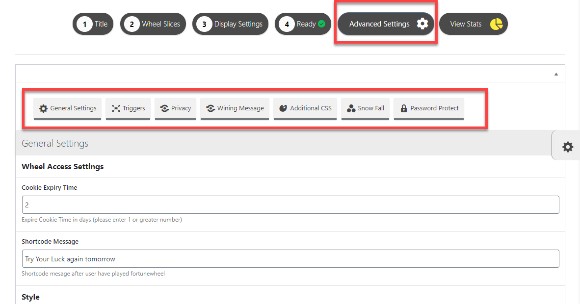 Advance Setting